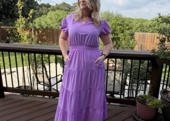 Lavender V-Neck Short Sleeve High Waist Tiered Maxi Dress