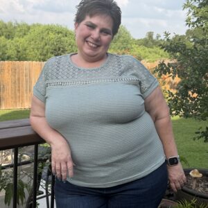 Green Lace Waffle Patchework Short Sleeve Top