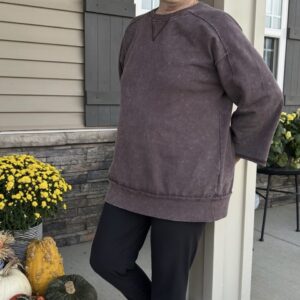 Brown Distressed Wash Loose Sleeve Top